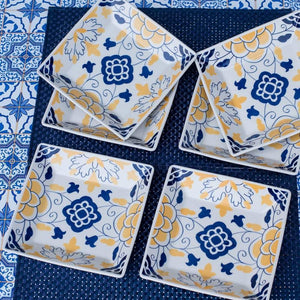 Quartier 6 Piece Blue and Yellow Square Dinner Soup Bowl Set